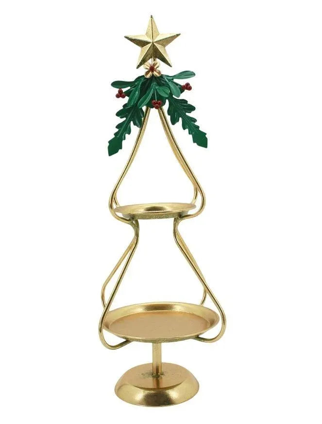 Christmas Gold Metal Tray 2 Tier, 20.5 x 20.5 x 61.5 cm – Bulk Buy x4