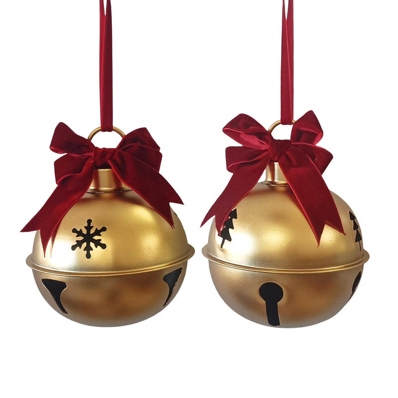 Christmas Gold Bell Round, 14 x 14 x 29 cm – 2 Assorted Designs, Bulk Buy x12