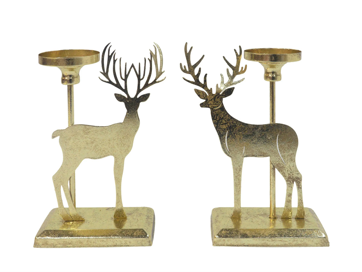 Christmas Rustic Gold Metal Candle Holder, 16.5/20 x 9 x 28 cm – 2 Assorted Designs, Bulk Buy x8