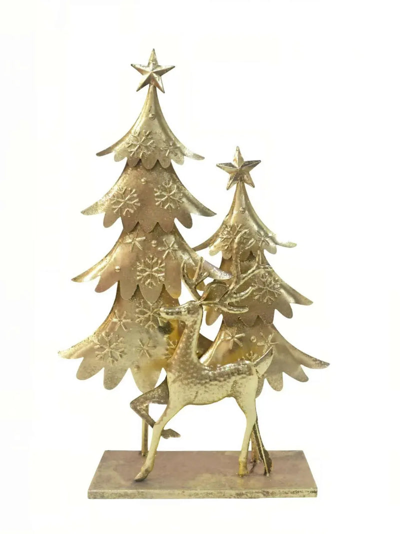 Christmas Rustic Gold Metal Tree & Reindeer, 40 x 11 x 59 cm – Bulk Buy x4