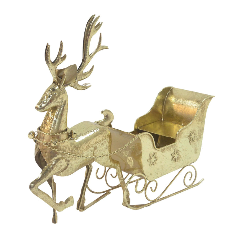 Christmas Rustic Gold Reindeer & Sleigh, 61 x 16 x 49.5 cm – Bulk Buy x2