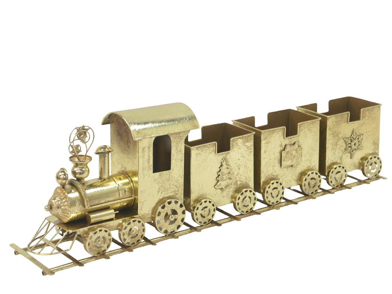 Christmas Rustic Gold Metal Train, 93 x 19 x 28.5 cm