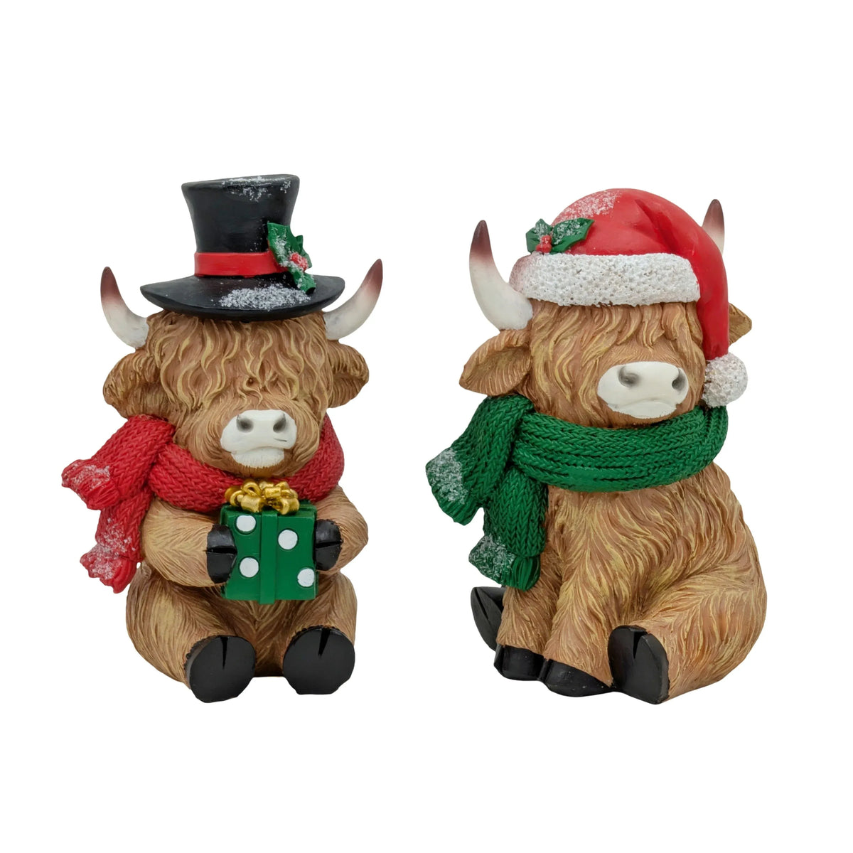Christmas Polyresin Highland Cow, 13.5 x 12 x 20 cm – 2 Assorted Designs, Bulk Buy x8