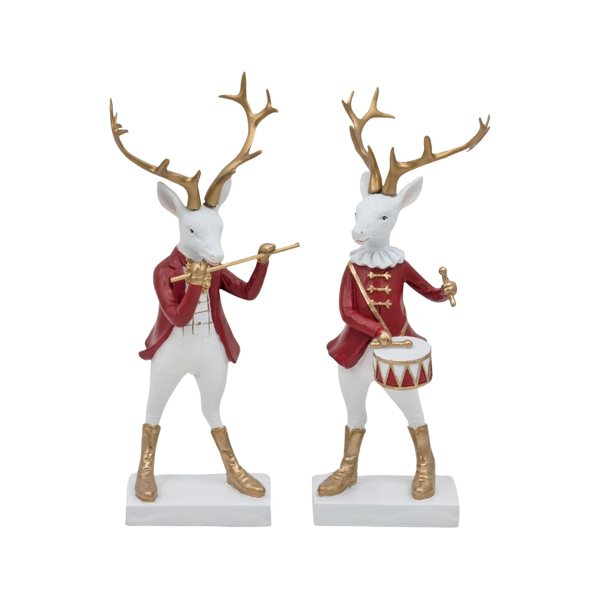 Christmas Polyresin Reindeer Flutist & Drummer, 8 x 22 cm – 2 Assorted Designs, Bulk Buy x8