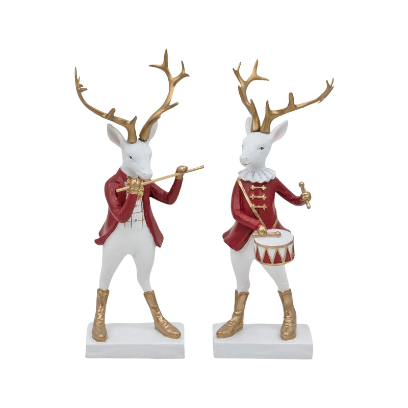 Christmas Polyresin Reindeer Flutist & Drummer, 8 x 22 cm – 2 Assorted Designs, Bulk Buy x8