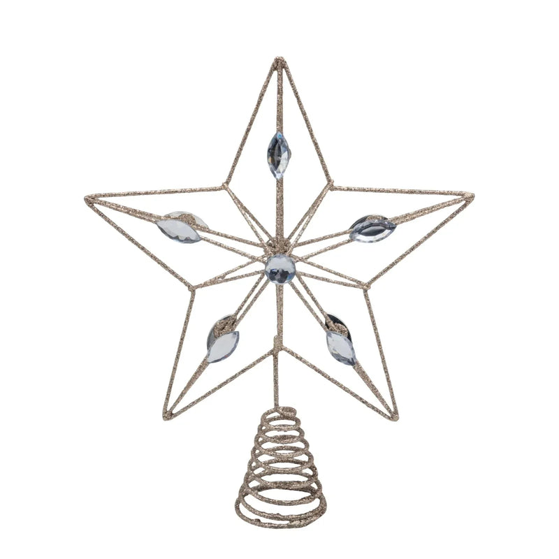 Christmas Champagne Gold Crystal Tree Topper, 20 x 23 cm – Bulk Buy x12