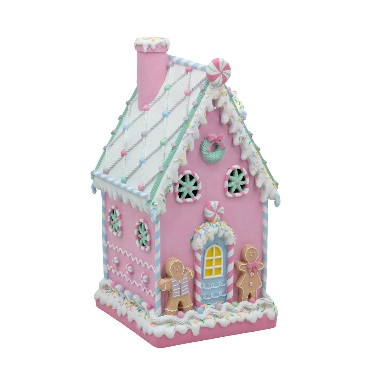 Christmas Polyresin Pastel Gingerbread House, 28 x 28 x 51 cm