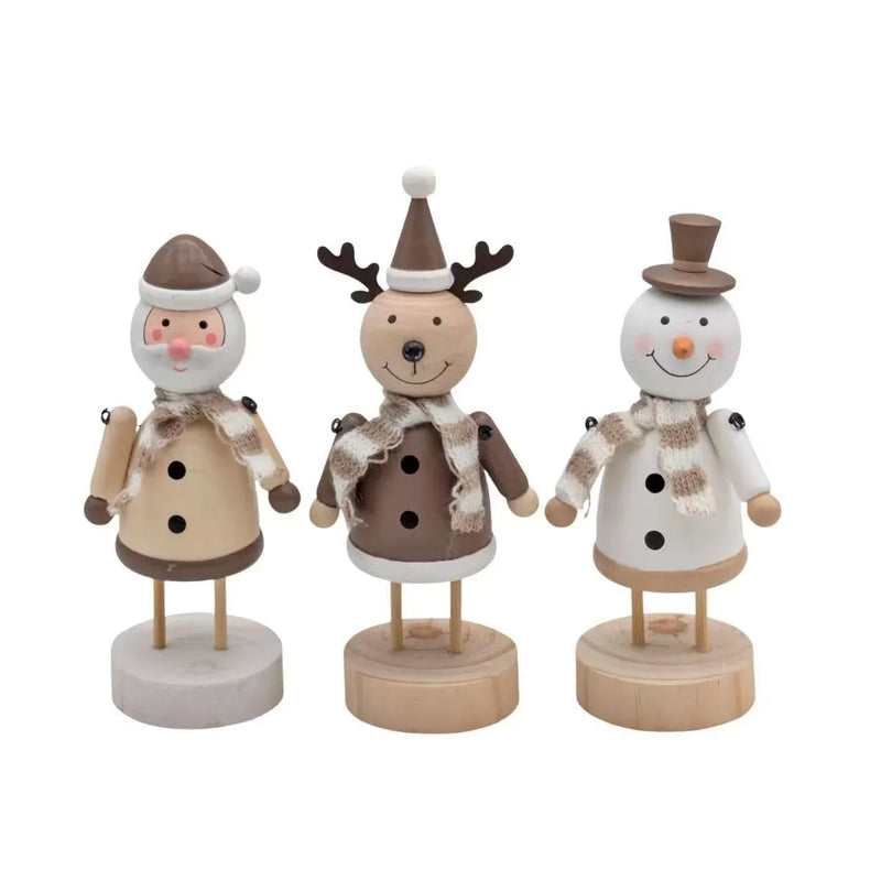 Christmas MDF Reindeer, Snowman & Santa, 13.5/15/17.5 cm H – 3 Assorted Designs, Bulk Buy x24