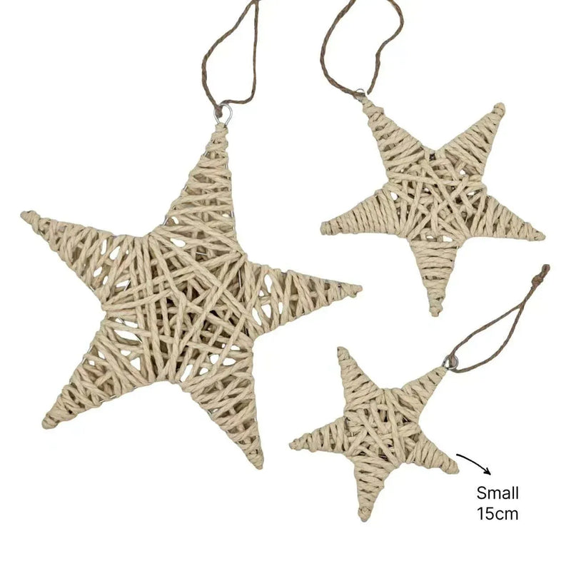 Christmas Natural Paper Rope Star Small, 15 cm – Bulk Buy x24