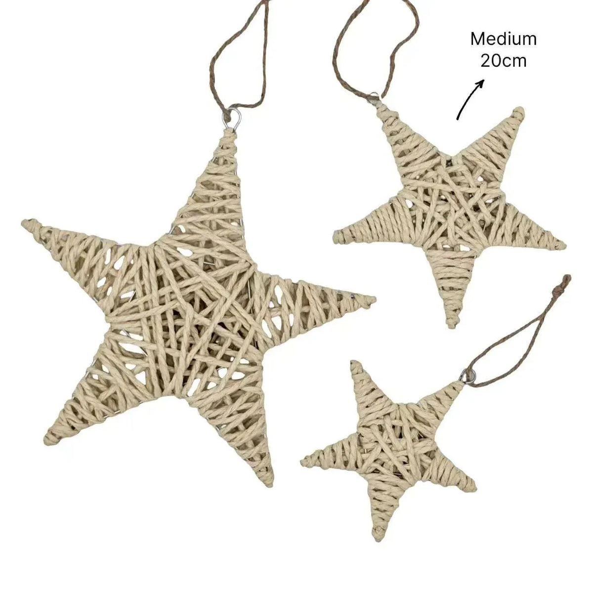 Christmas Natural Paper Rope Star Medium, 20 cm – Bulk Buy x24