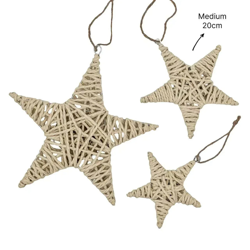 Christmas Natural Paper Rope Star Medium, 20 cm – Bulk Buy x24