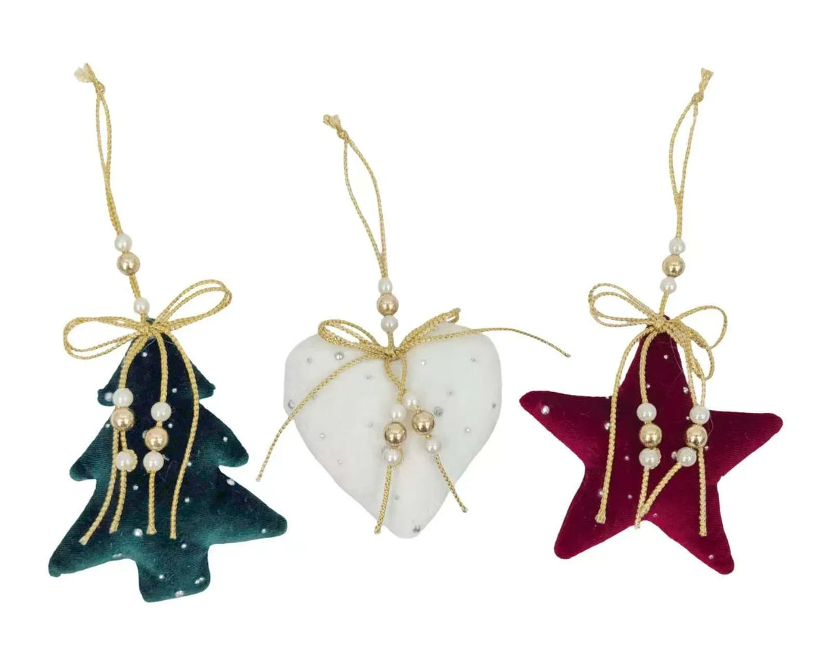Christmas Fabric Hanging Ornament, 11 x 3 x 11 cm – 3 Assorted Designs, Bulk Buy x24