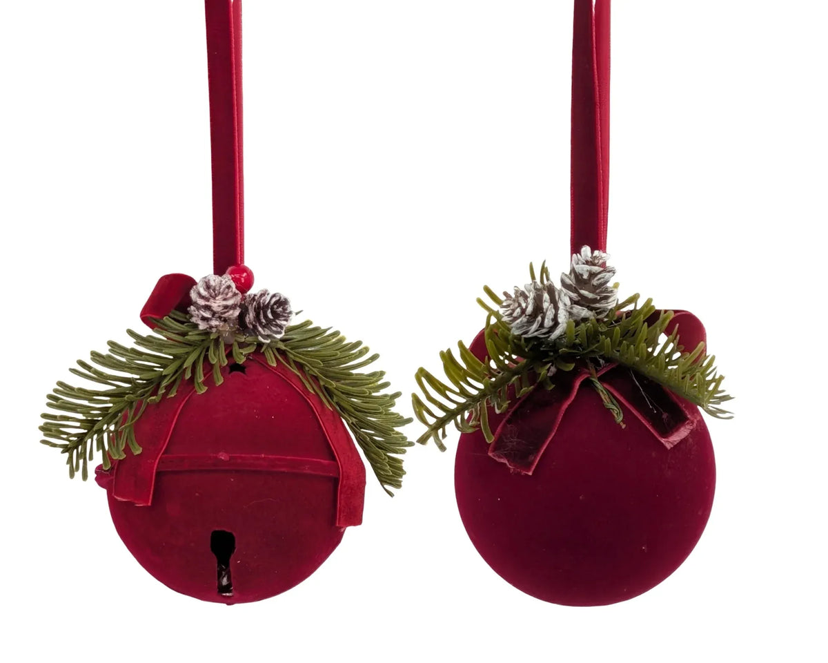 Christmas Burgundy Velvet Bauble Hanger, 10 x 22 x 8 cm – 2 Assorted Designs, Bulk Buy x24