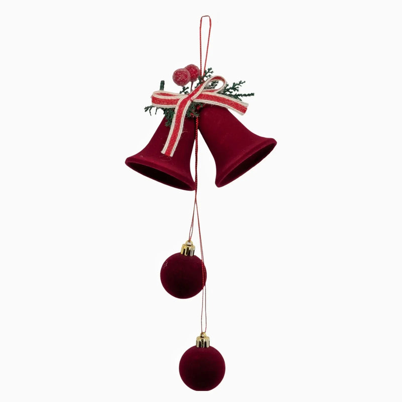 Christmas Burgundy Velvet Bell & Bauble Hanger, 13 x 26 x 6 cm – Bulk Buy x24