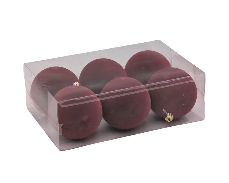 Christmas Burgundy Velvet Ornament, 8 cm dia. – Pack of 6, Bulk Buy x8