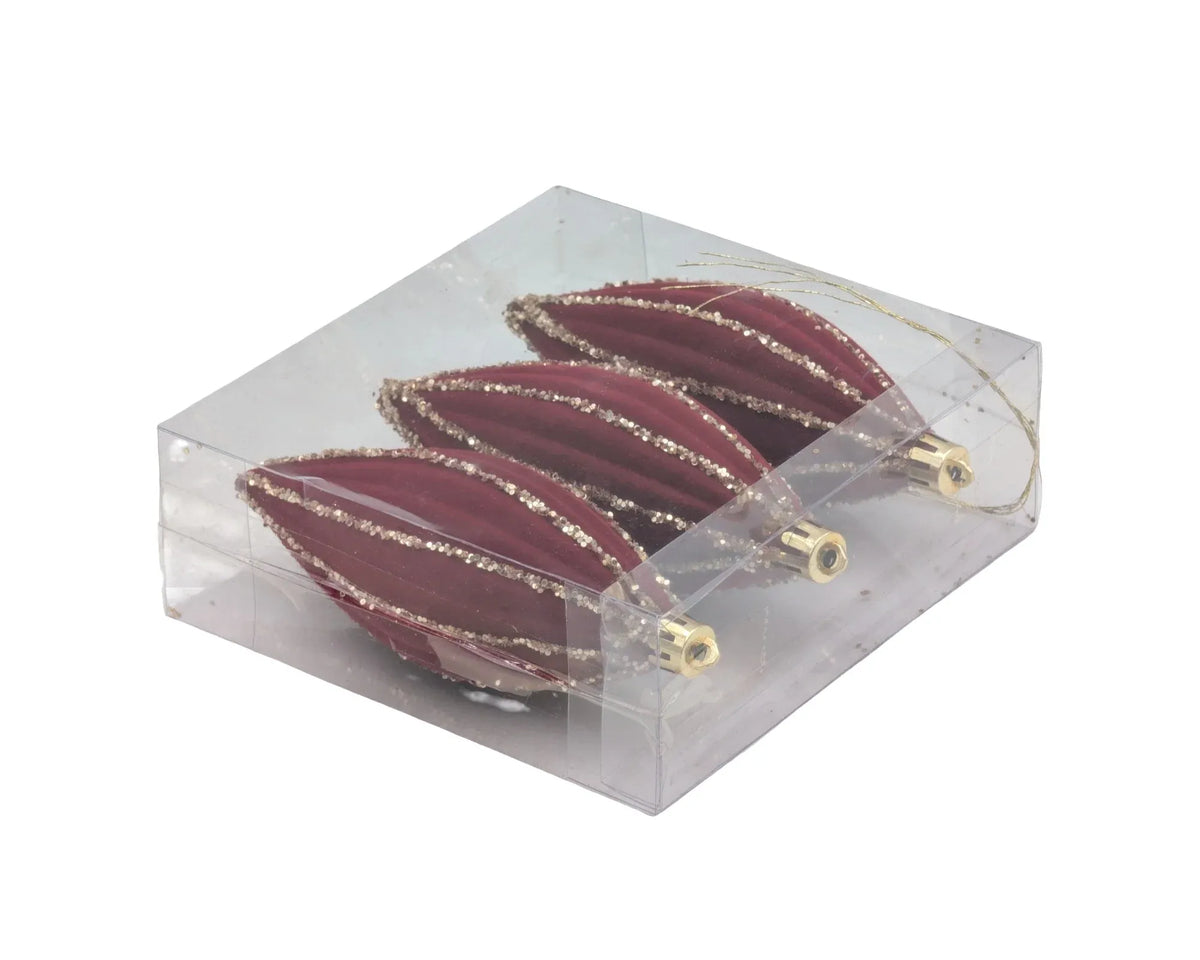 Christmas Burgundy Velvet Ornament, 8 cm dia. – Pack of 3, Bulk Buy x12