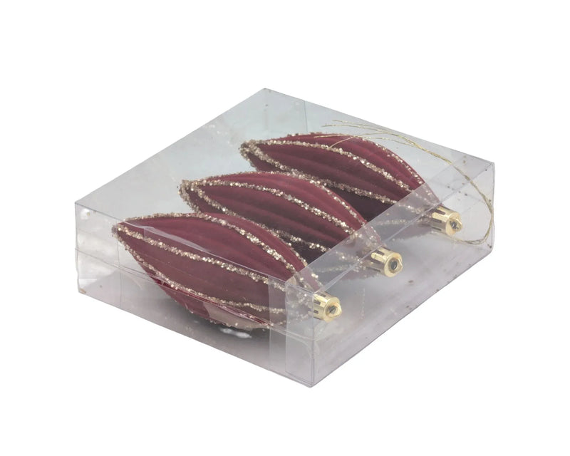 Christmas Burgundy Velvet Ornament, 8 cm dia. – Pack of 3, Bulk Buy x12