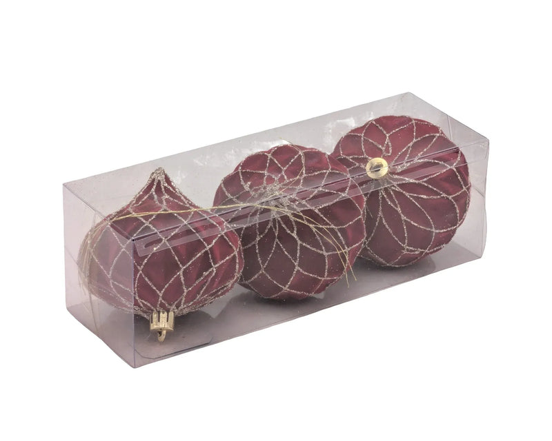 Christmas Burgundy Velvet Ornament, 13 cm dia. – Pack of 6, Bulk Buy x12