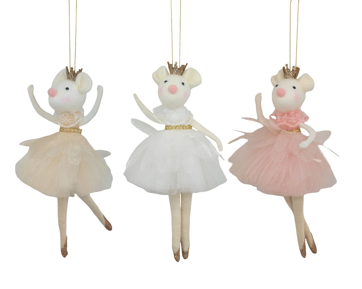 Christmas Hanging Mouse Ballerina, 18 cm – 3 Assorted Designs, Bulk Buy x24