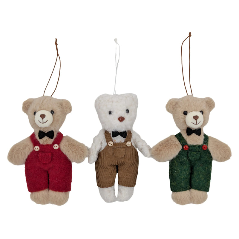 Christmas Hanging Teddy Bear, 12 cm – 3 Assorted Designs, Bulk Buy x24