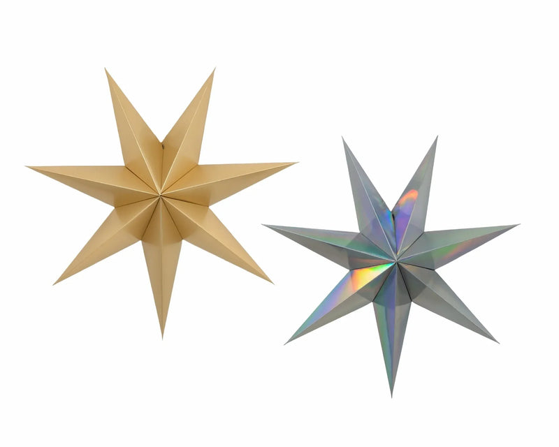 Christmas Folded Paper Metallic Star, 40 cm – 2 Assorted Designs, Bulk Buy x24