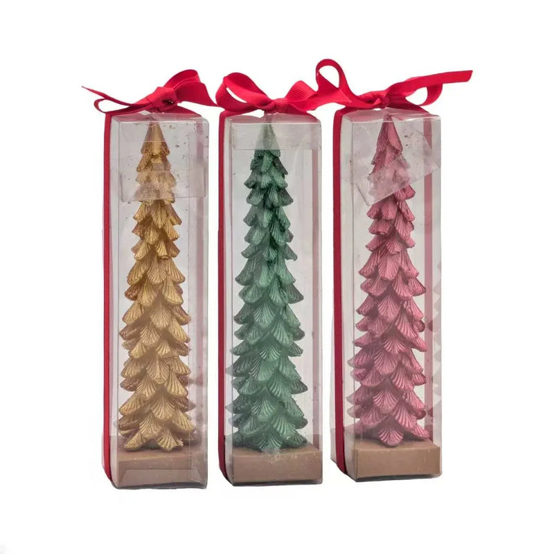 Christmas Tree Shaped Taper Candle, 4.7 x 18.7 cm – 3 Assorted Designs