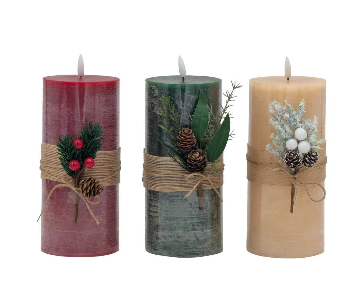 Christmas LED Rustic Pillar Candle, 9 x 20 cm – 3 Assorted Designs