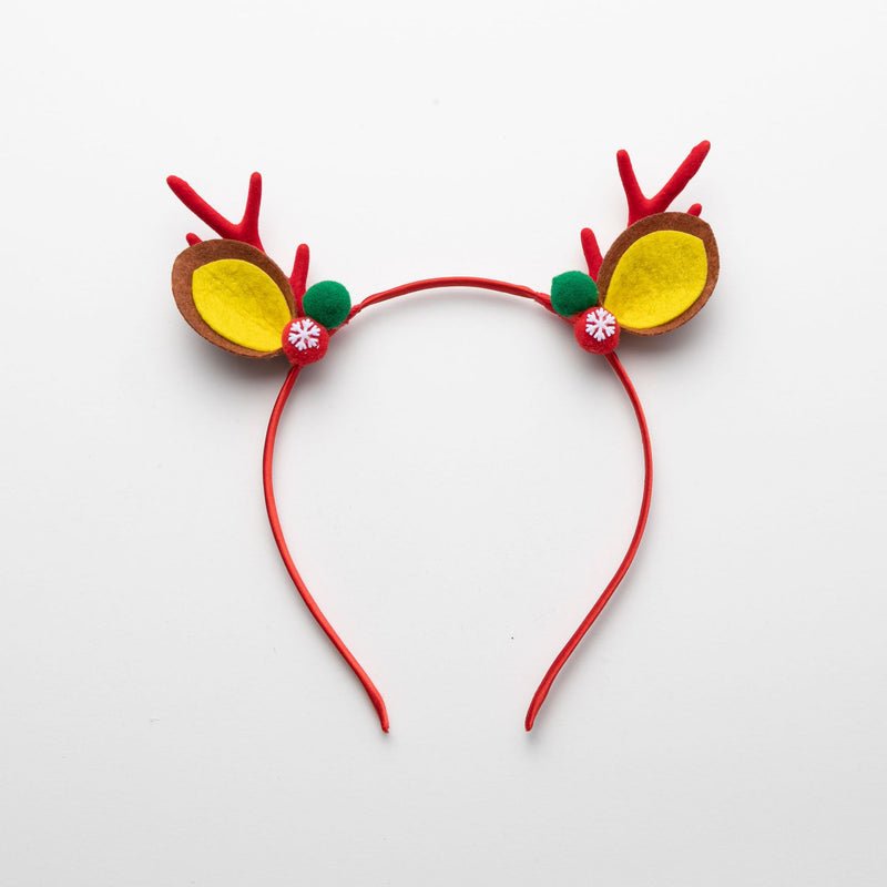Christmas Antler Headbands, Two-Tone Pom-Pom – Set of 5