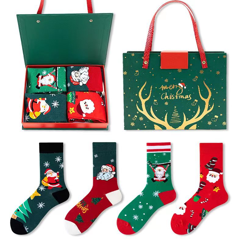 Christmas Cotton Socks Gift Box, Santa & Snowman – 4 Pairs