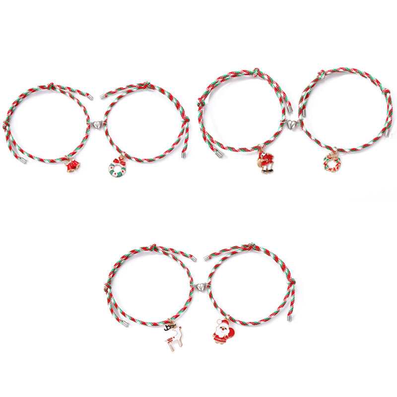 Christmas Magnetic Couple Bracelets with Charms – 3 Pairs