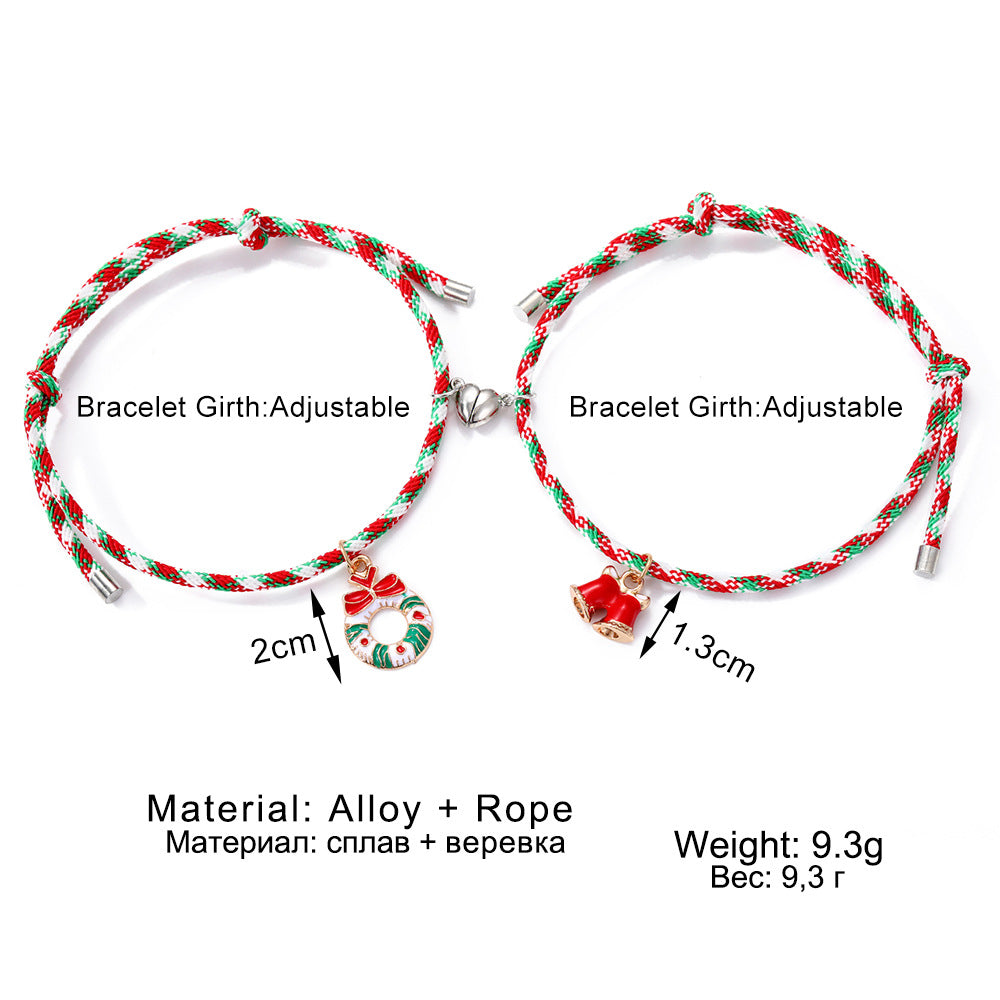 Christmas Magnetic Couple Bracelets with Charms – 3 Pairs