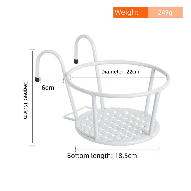 Round Railing Planter Basket with Mesh Base, 22 cm – White