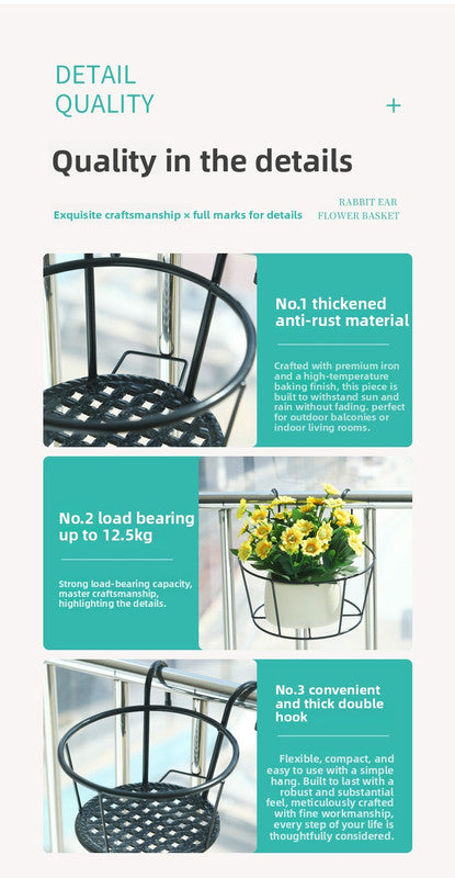 Round Railing Planter Basket with Mesh Base, 22 cm – White