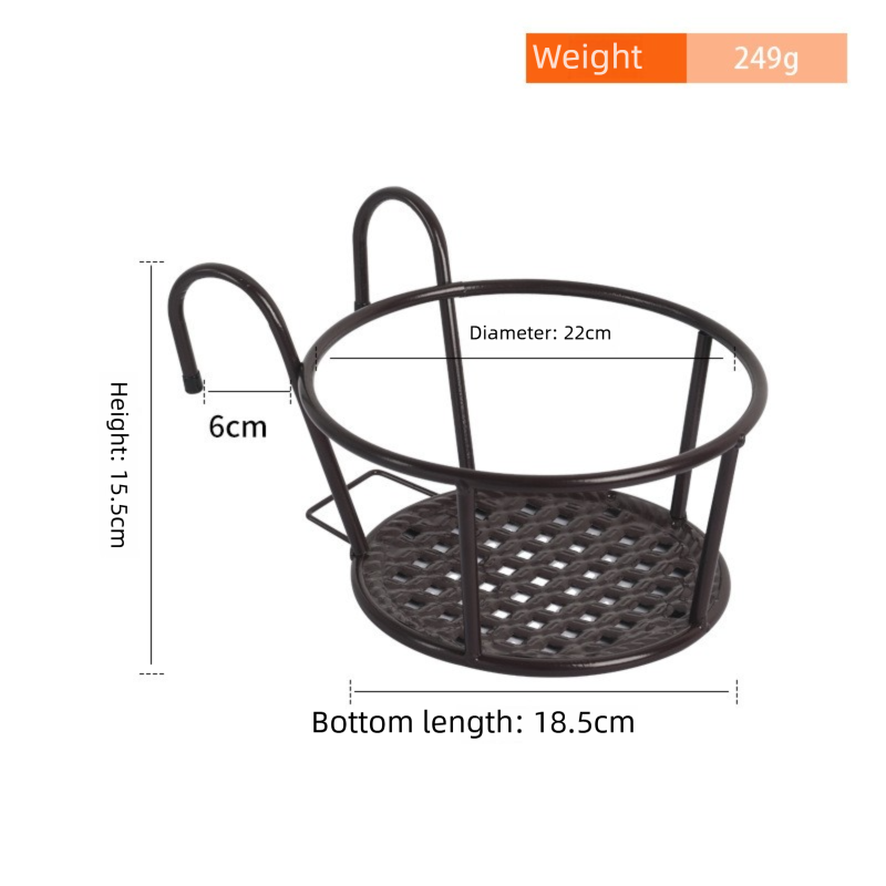 Round Railing Planter Basket with Mesh Base, 22 cm – Brown