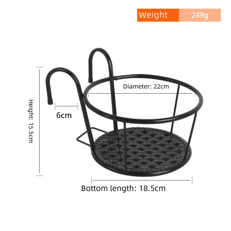 Round Railing Planter Basket with Mesh Base, 22 cm – Black
