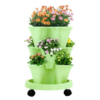 3-Tier Stackable Strawberry Planter with Wheeled Tray – Green