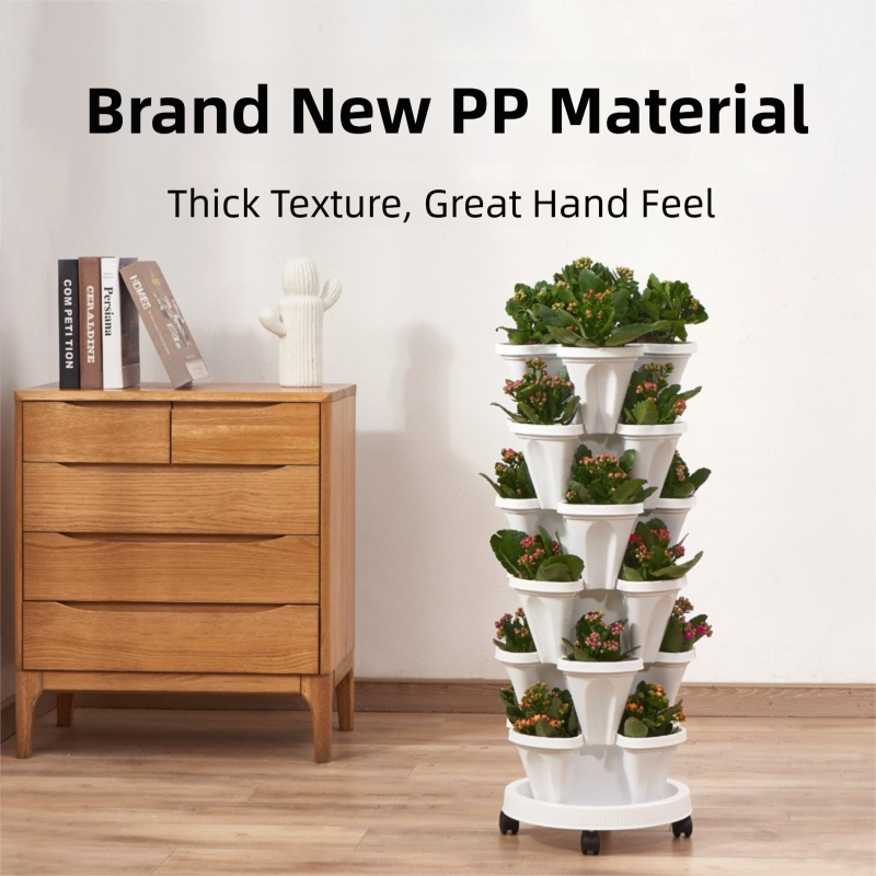 3-Tier Stackable Strawberry Planter with Wheeled Tray – Green