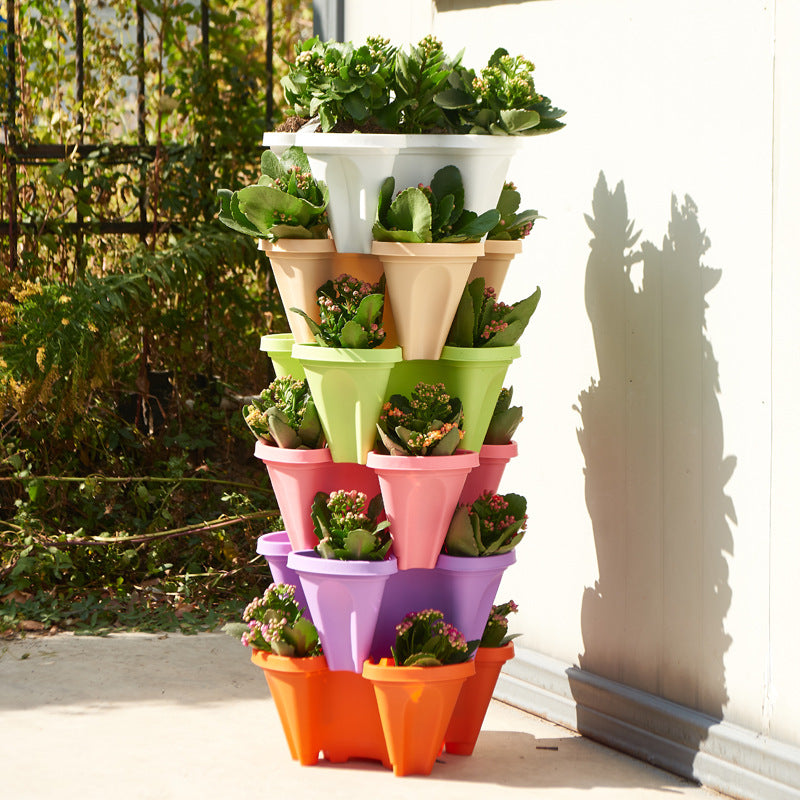 3-Tier Stackable Strawberry Planter with Wheeled Tray – Red