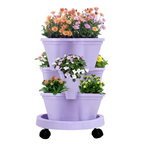 3-Tier Stackable Strawberry Planter with Wheeled Tray – Purple
