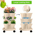 3-Tier Stackable Strawberry Planter with Wheeled Tray – Beige