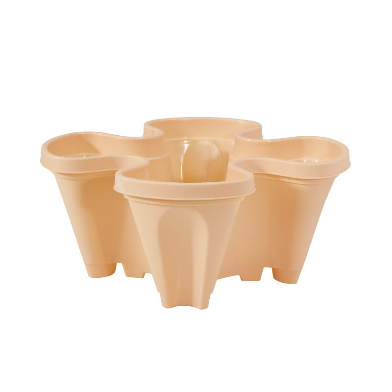 3-Tier Stackable Strawberry Planter with Wheeled Tray – Beige