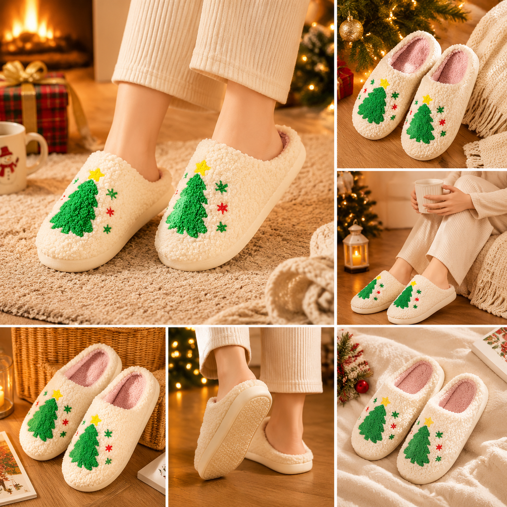 Christmas Home Comfort Gift Set, Throw, Slippers AU 10-11 & Snowman Tiebacks