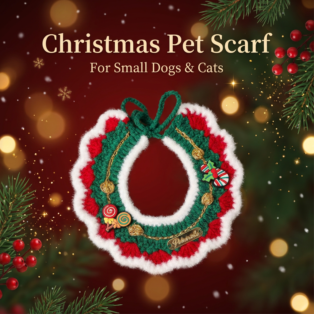 Christmas Knitted Pet Collar, White Fringe – Dogs & Cats