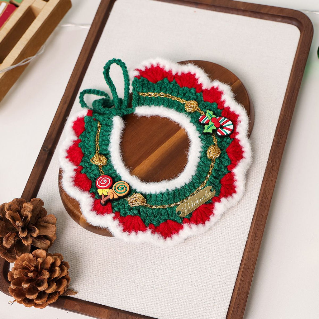 Christmas Knitted Pet Collar, White Fringe – Dogs & Cats