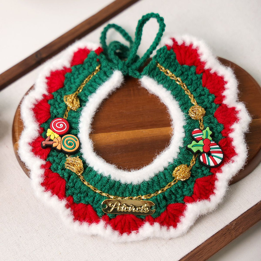 Christmas Knitted Pet Collar, White Fringe – Dogs & Cats