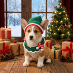 Christmas Knitted Pet Collar, Green Scarf & Hat – Dogs & Cats