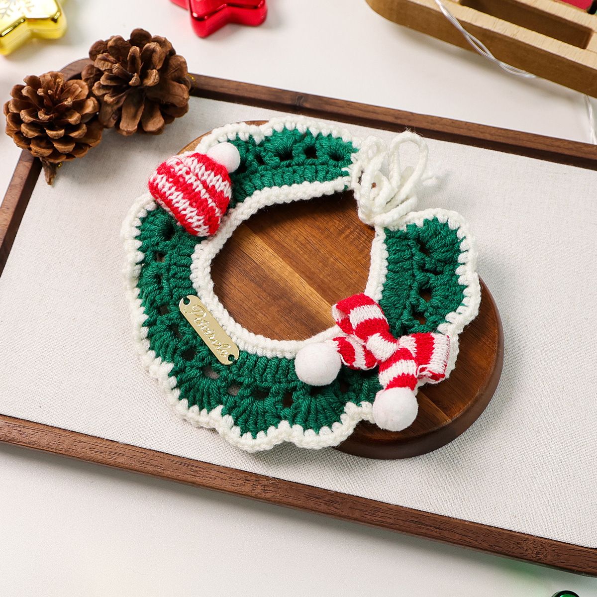 Christmas Knitted Pet Collar, Green Scarf & Hat – Dogs & Cats