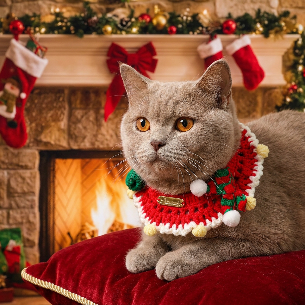 Christmas Knitted Pet Collar, Red Scarf & Hat – Dogs & Cats