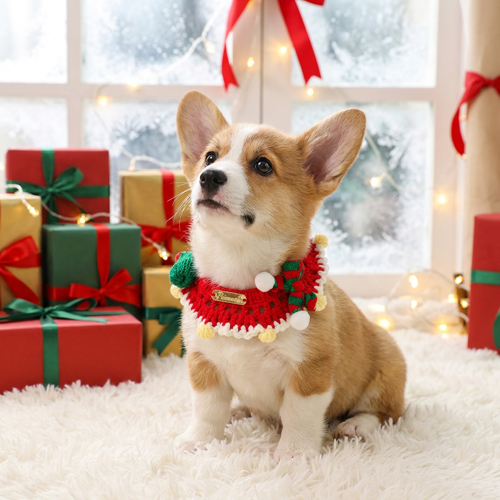 Christmas Knitted Pet Collar, Red Scarf & Hat – Dogs & Cats