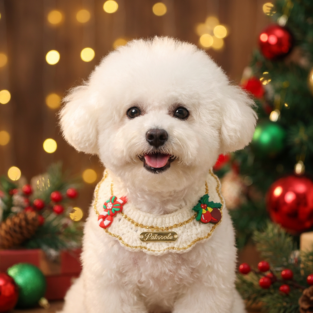 Christmas Knitted Pet Collar, Candy Cane & Pine Cone – Dogs & Cats